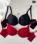 💎 Pack of 2 Luxury Ribbed Push-Up Bras – With Glam Charm 💎